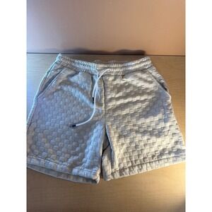 Manfinity Mens Cream Waffle Knit Checkerboard Textured Drawstring Shorts Large
